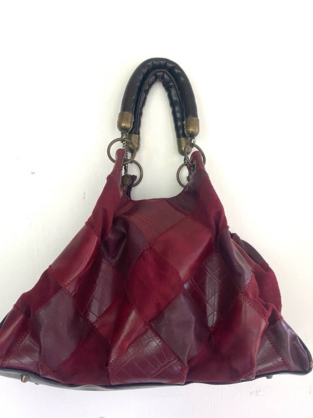 Leather Patchwork Tote Bag in Deep Red - Designer Style